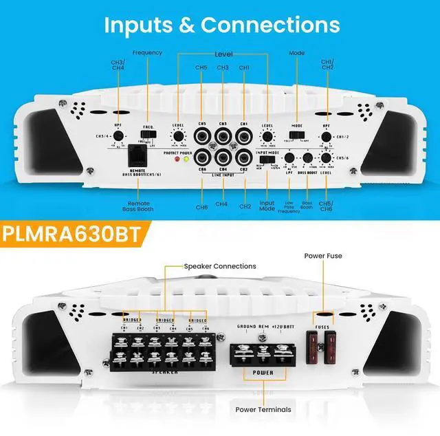 Alt view image 3 of 7 - Pyle 6-Channel Elite Bluetooth Marine Amplifier - PLMRA630BT