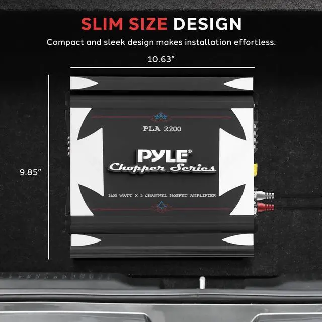 Alt view image 7 of 7 - Pyle 2-Channel Bridgeable MOSFET Car Amplifier - PLA2200, 1400W, Slim Design