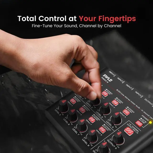 Alt view image 5 of 7 - Pyle 8-Channel Wireless Bluetooth Mini Line Mixer with USB Audio Interface - PMAX8