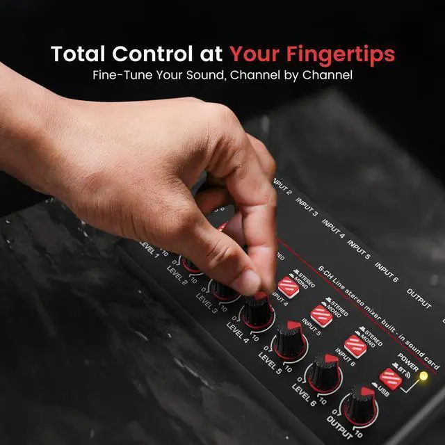 Alt view image 5 of 7 - Pyle 6-Channel Wireless Bluetooth Streaming Mini Line Mixer with USB Audio Interface - PMAX6