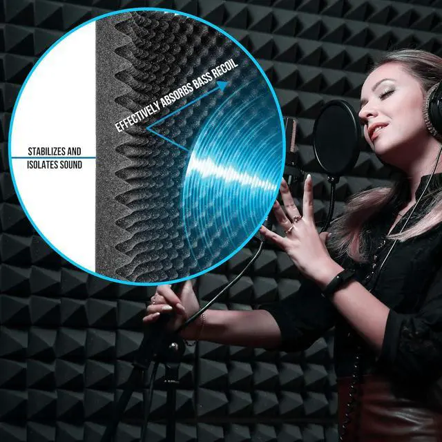 Alt view image 3 of 7 - Pyle 2-Piece Sound Absorbing Wall Panel Studio Foam with Stand - Acoustic Isolation & Dampening Wedge (PSIP24X2)