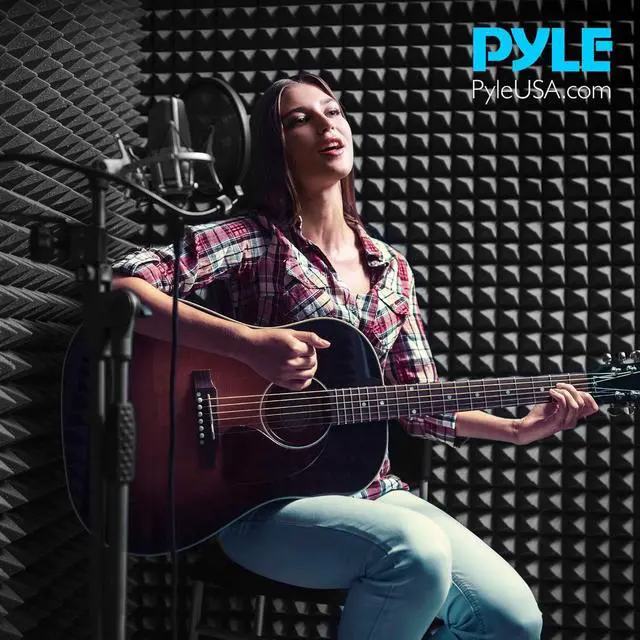 Alt view image 5 of 7 - Pyle 2-Piece Sound Absorbing Wall Panel Studio Foam with Stand - Acoustic Isolation & Dampening Wedge (PSIP24X2)