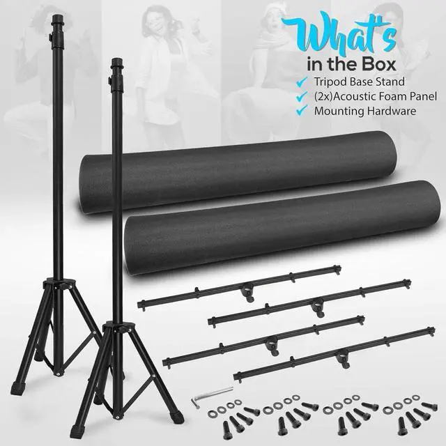 Alt view image 4 of 7 - Pyle 2-Piece Sound Absorbing Wall Panel Studio Foam with Stand - Acoustic Isolation & Dampening Wedge (PSIP24X2)