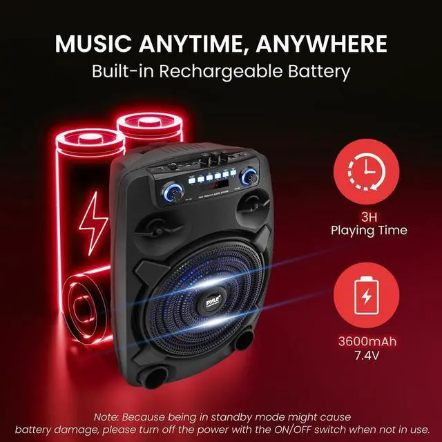 Alt view image 3 of 7 - Pyle 12" Portable Bluetooth PA Speaker - 800W, Wired Mic, Rechargeable (PPHP127B)