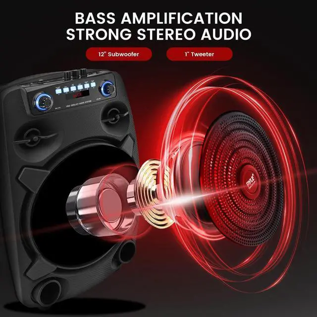 Alt view image 4 of 7 - Pyle 12" Portable Bluetooth PA Speaker - 800W, Wired Mic, Rechargeable (PPHP127B)