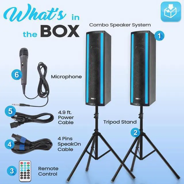 Alt view image 4 of 7 - Pyle 3 x 6.5 Bluetooth DJ Combo Speaker System - 2000W, RGB Lights, Tripod Stands (PS65ACT)
