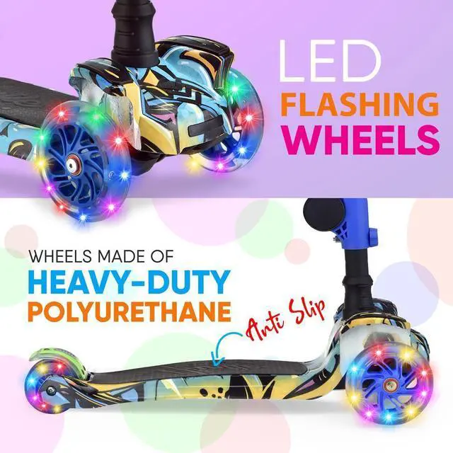 Alt view image 6 of 7 - Hurtle ScootKid 3-Wheel Kids Scooter - LED Wheels, Fold-Out Seat, Ages 1+ (HURLEZ)