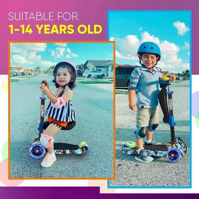 Alt view image 5 of 7 - Hurtle ScootKid 3-Wheel Kids Scooter - LED Wheels, Fold-Out Seat, Ages 1+ (HURLEZ)