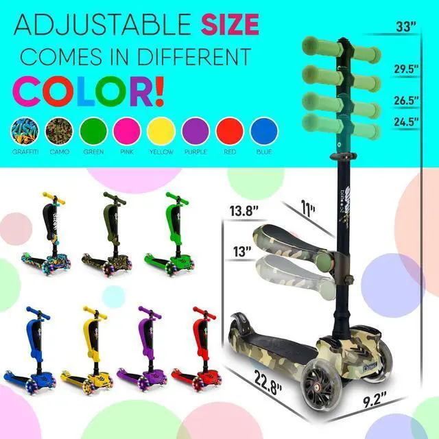 Alt view image 4 of 7 - Hurtle ScootKid 3-Wheel Kids Scooter - LED Wheels, Fold-Out Seat, Ages 1+ (HURLEX)