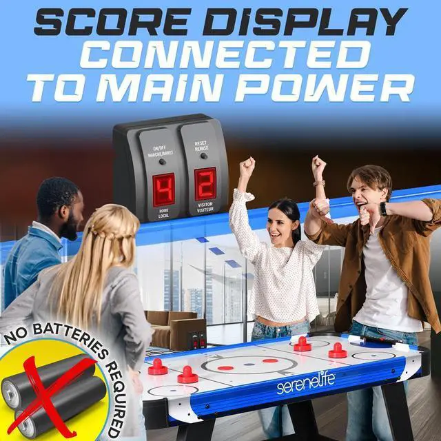 Alt view image 6 of 7 - SereneLife 54" Air Hockey Table for Game Room - Digital LED Scoreboard, 12V Motor, 2 Pucks & 2 Pushers (SLARHKY54)