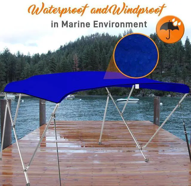 Alt view image 7 of 7 - SereneLife 4 Bow Bimini Top Boat Cover - 1" Aluminum Frame, UV Resistant, Waterproof (Blue) (SLBT490B)