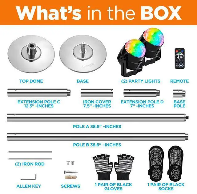 Alt view image 5 of 7 - SereneLife Professional Spinning Dancing Pole - Portable & Removable Fitness Pole with Yoga Socks & Party Lights (SLDP2LS2)