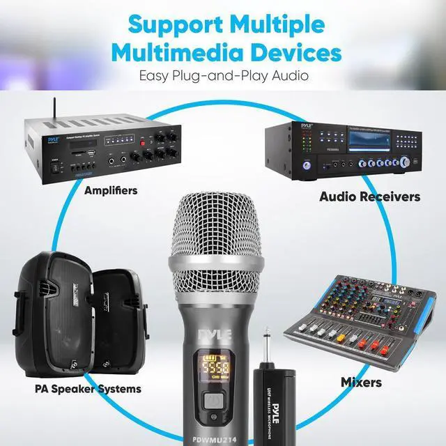Alt view image 3 of 4 - Pyle UHF Wireless Microphone System - Handheld Mic & Wireless Transmitter with Universal Plug-and-Play Audio (PDWMU214)