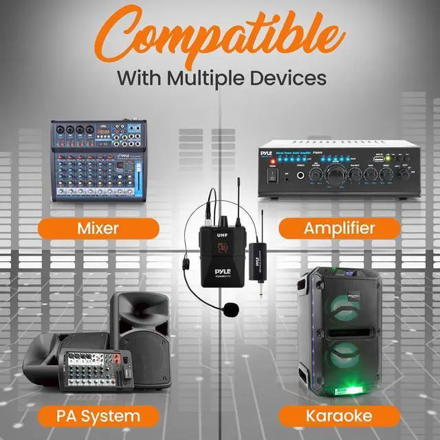 Alt view image 4 of 7 - Pyle Universal UHF Wireless Microphone System - Lavalier Mic, Headset Mic, Beltpack Transmitter & Receiver (PDWMU112)