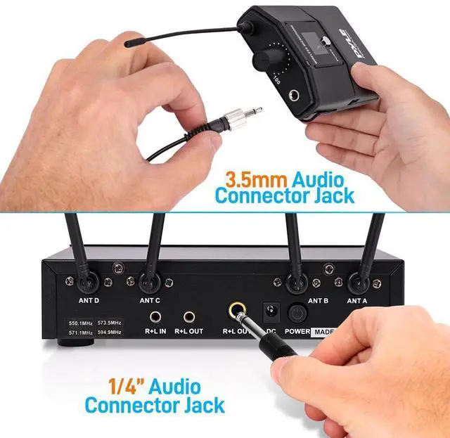 Alt view image 2 of 7 - Pyle Bluetooth Wireless PA Microphone System with (4) Beltpacks, (4) Headset Mics, RCA/Aux Input - UHF Public Address System