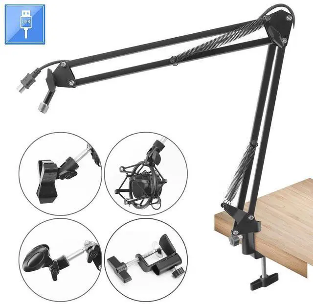 Main image of Pyle Suspension Microphone Boom Stand - Adjustable Compact Microphone Arm Stand with USB Cable, Durable Steel for Broadcasting & Studios
