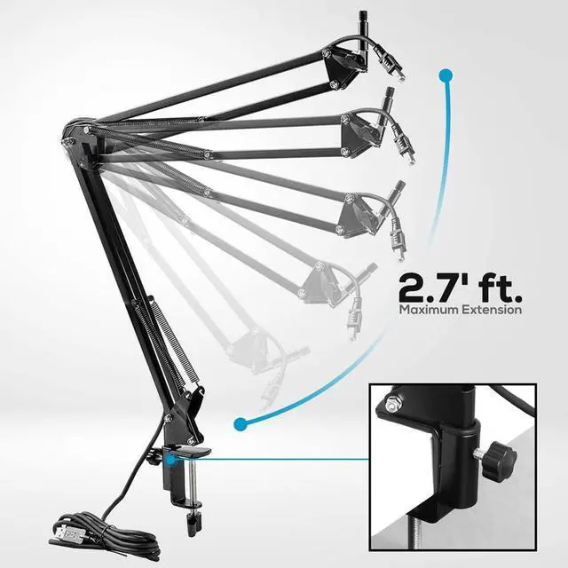 Alt view image 5 of 7 - Pyle Suspension Microphone Boom Stand - Adjustable Compact Microphone Arm Stand with USB Cable, Durable Steel for Broadcasting & Studios