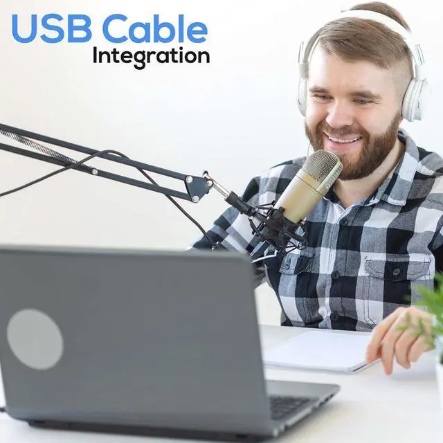 Alt view image 2 of 7 - Pyle Suspension Microphone Boom Stand - Adjustable Compact Microphone Arm Stand with USB Cable, Durable Steel for Broadcasting & Studios