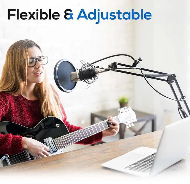 Alt view image 4 of 7 - Pyle Suspension Microphone Boom Stand - Adjustable Compact Microphone Arm Stand with USB Cable, Durable Steel for Broadcasting & Studios