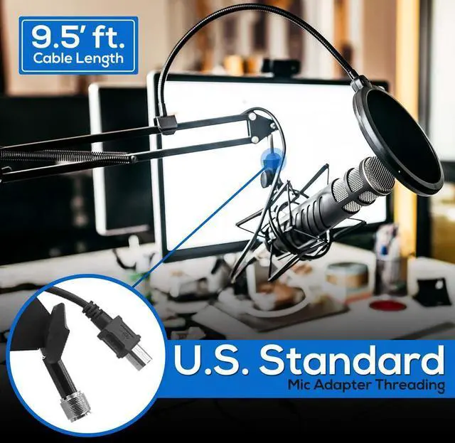 Alt view image 7 of 7 - Pyle Suspension Microphone Boom Stand - Adjustable Compact Microphone Arm Stand with USB Cable, Durable Steel for Broadcasting & Studios
