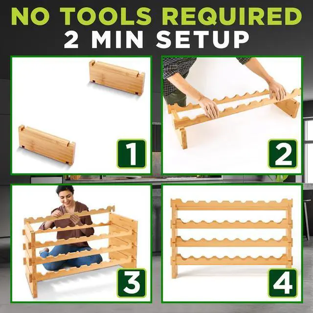 Alt view image 2 of 7 - NutriChef Stackable Wine Storage Rack - Bamboo (SLWMDSF200)