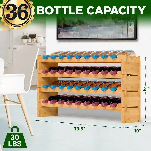 Alt view image 6 of 7 - NutriChef Stackable Wine Storage Rack - Bamboo (SLWMDSF200)