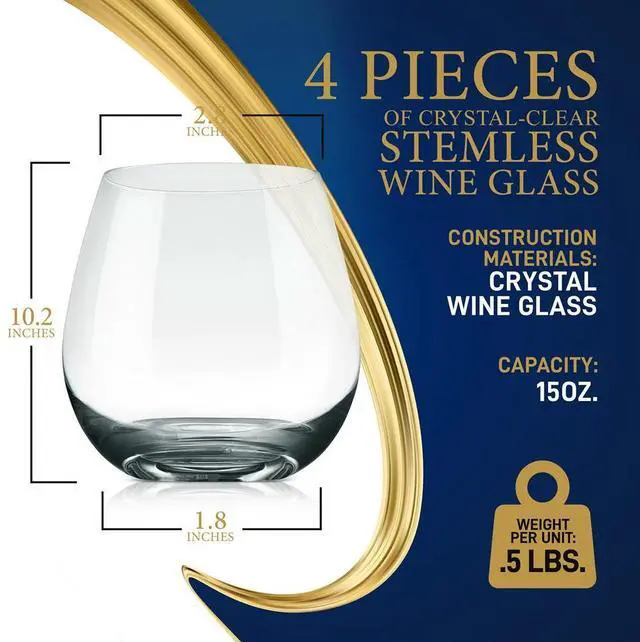 Alt view image 3 of 7 - NutriChef Crystal-Clear Stemless Wine Glasses - 4-Piece Set (NGWINE44)