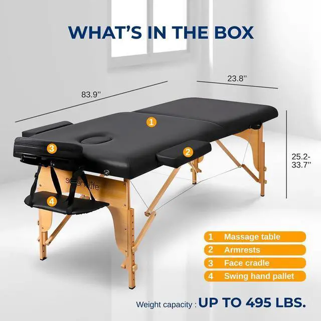 Alt view image 5 of 7 - SereneLife Portable Massage Table - Adjustable Folding Bed for Therapy (SLMASGE2)