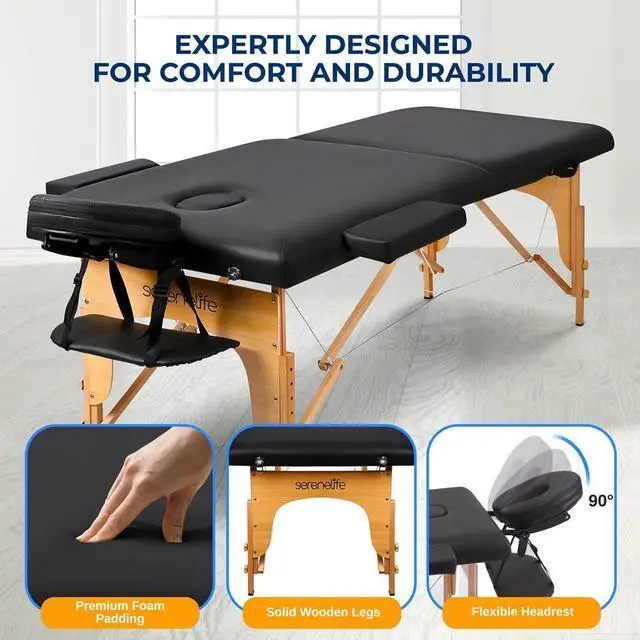 Alt view image 4 of 7 - SereneLife Portable Massage Table - Adjustable Folding Bed for Therapy (SLMASGE2)