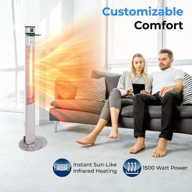 Alt view image 4 of 7 - SereneLife Floor Standing Patio Heater - Remote Control with Three Power Settings (SLOHT42)