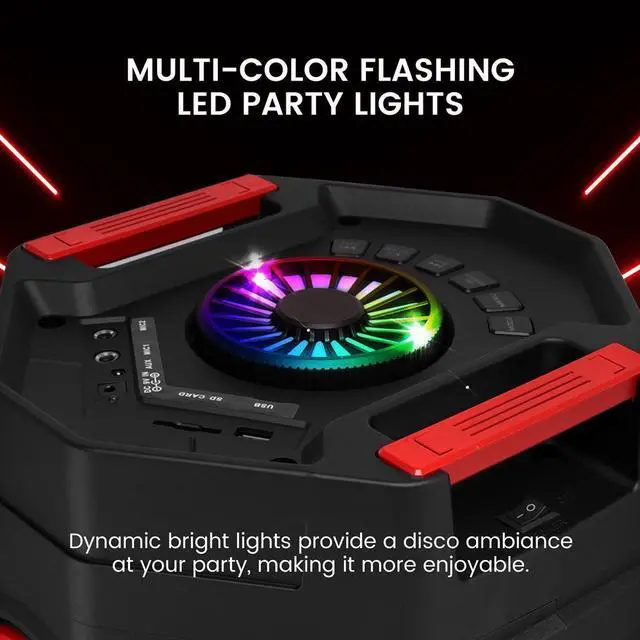 Alt view image 4 of 7 - Pyle Dual 8 Portable PA Speaker - Wireless Karaoke Party Speaker with Flashing Party Lights (PPHP2894B)