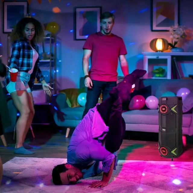 Alt view image 5 of 7 - Pyle Dual 8 Portable PA Speaker - Wireless Karaoke Party Speaker with Flashing Party Lights (PPHP2894B)