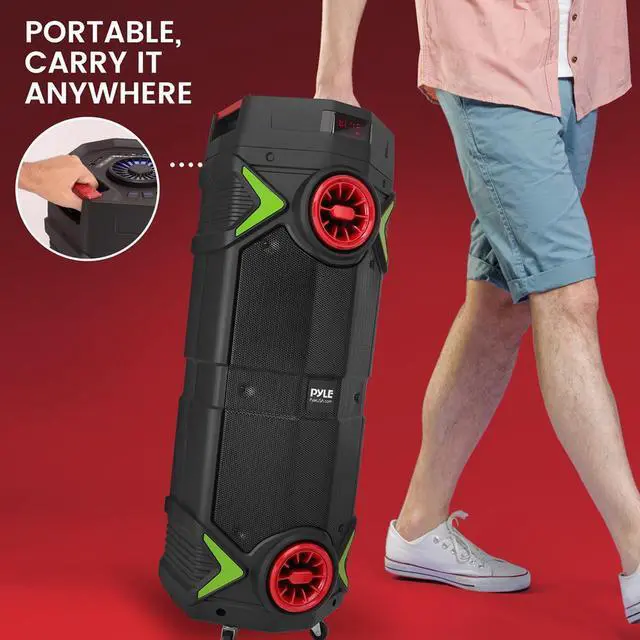 Alt view image 6 of 7 - Pyle Dual 8 Portable PA Speaker - Wireless Karaoke Party Speaker with Flashing Party Lights (PPHP2894B)