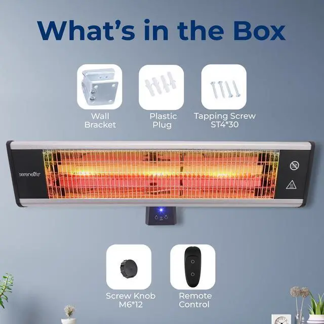 Alt view image 2 of 7 - SereneLife Wall Mounting Patio Heater - Remote Control with High Rated Aluminum Reflector (SLOHT28)