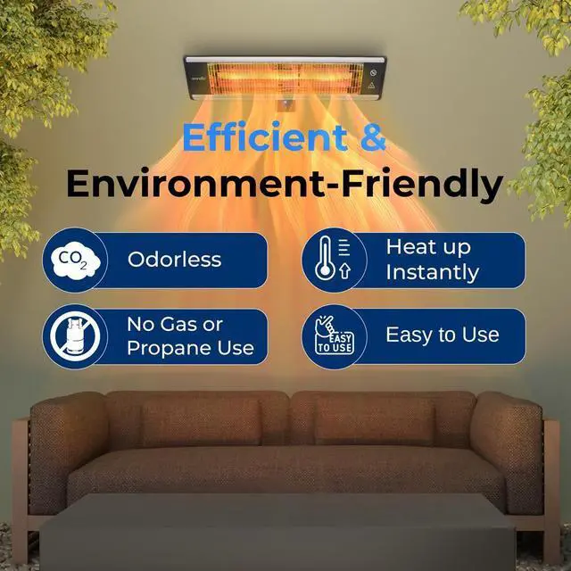 Alt view image 7 of 7 - SereneLife Wall Mounting Patio Heater - Remote Control with High Rated Aluminum Reflector (SLOHT28)