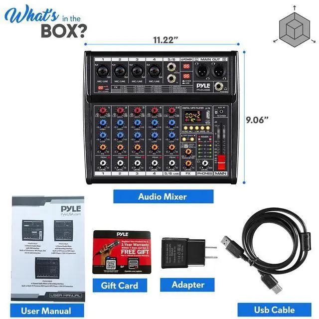 Alt view image 5 of 7 - Pyle 6-Channel Audio Mixer - Multi-FX Processor, AUX Input, MP3 Player, XLR I/O - PMX466