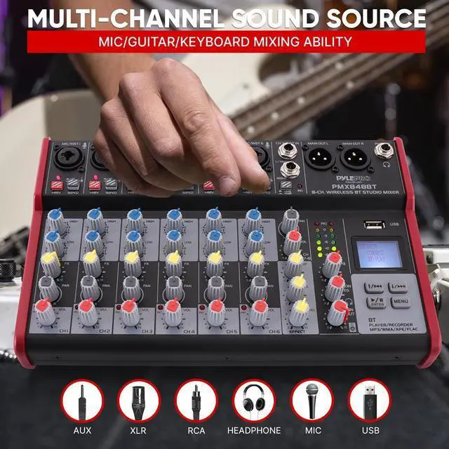 Alt view image 4 of 7 - Pyle 8-Channel Bluetooth Studio Mixer - Pro Audio DJ Console with +48V Phantom Power - PMX848BT