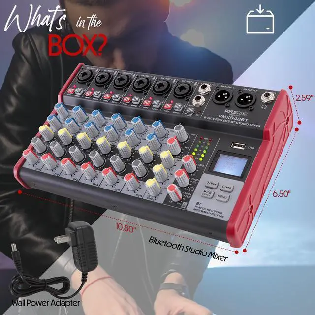 Alt view image 5 of 7 - Pyle 8-Channel Bluetooth Studio Mixer - Pro Audio DJ Console with +48V Phantom Power - PMX848BT