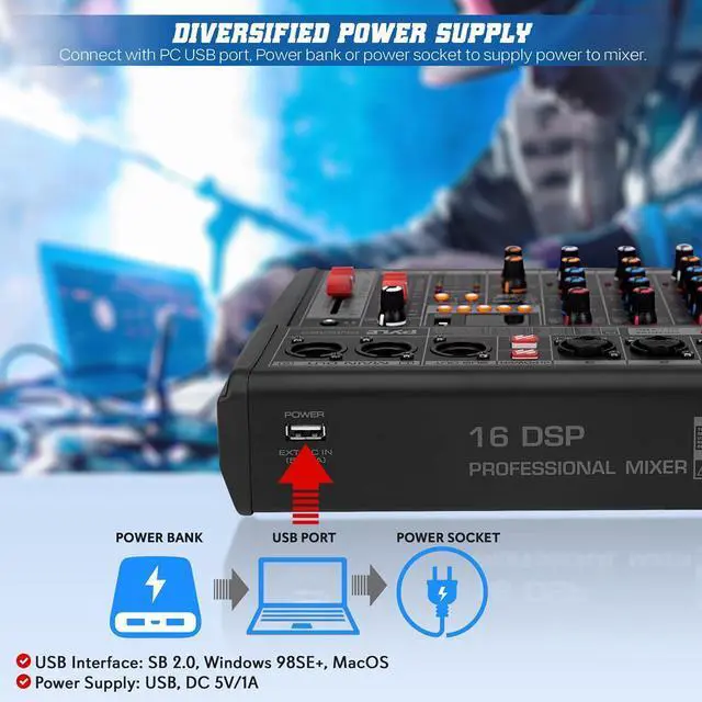 Alt view image 3 of 7 - Pyle 3-Channel Audio Mixer - Built-in FX Processor, MP3 Player, USB Interface, XLR & 6.35mm Jack - PMX462