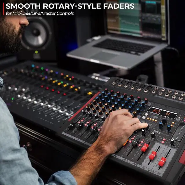 Alt view image 4 of 7 - Pyle 8-Channel Wireless Bluetooth Audio Mixer - Recording Interface, Built-in FX, 6 XLR Inputs, MP3 Player - PMX648
