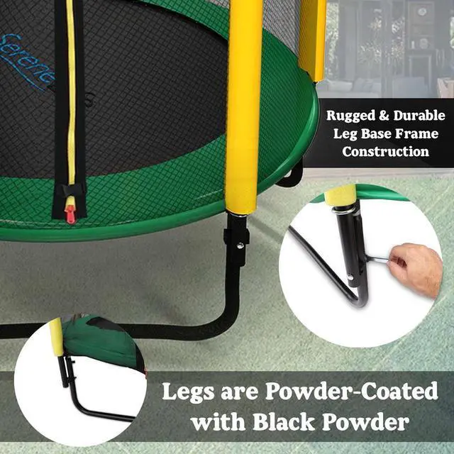 Alt view image 3 of 7 - SereneLife 5ft Outdoor & Indoor Mini Trampoline - Safety Net Enclosure, Basketball Hoop, Galvanized Frame - SLTRA5BL