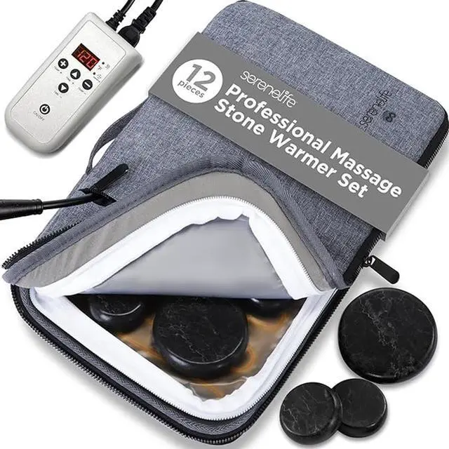 Main image of SereneLife Multifunction Heating Stone Massager with Bag - Muscle Therapy & Home Spa (Gray) - PSLMSGST322