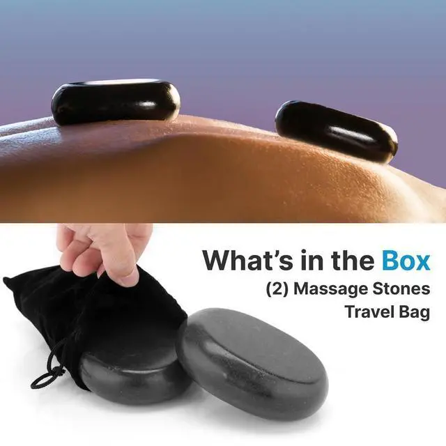 Alt view image 6 of 7 - SereneLife Large Massage Stones - 2 Basalt Rock Stones with Travel Bag & Storage Box - PSLMSTN01