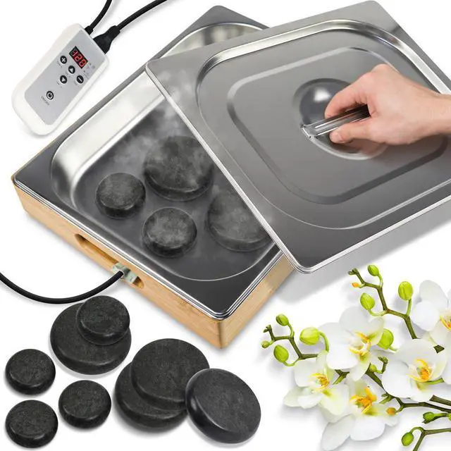 Main image of SereneLife Hot Stone Massage Kit - Portable Heated Rock Therapy System with Digital Temperature Controller, Includes (12) Massaging Stones - PSLMSGST20