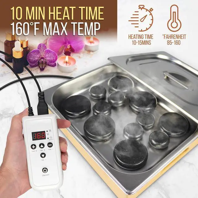 Alt view image 7 of 7 - SereneLife Hot Stone Massage Kit - Portable Heated Rock Therapy System with Digital Temperature Controller, Includes (12) Massaging Stones - PSLMSGST20