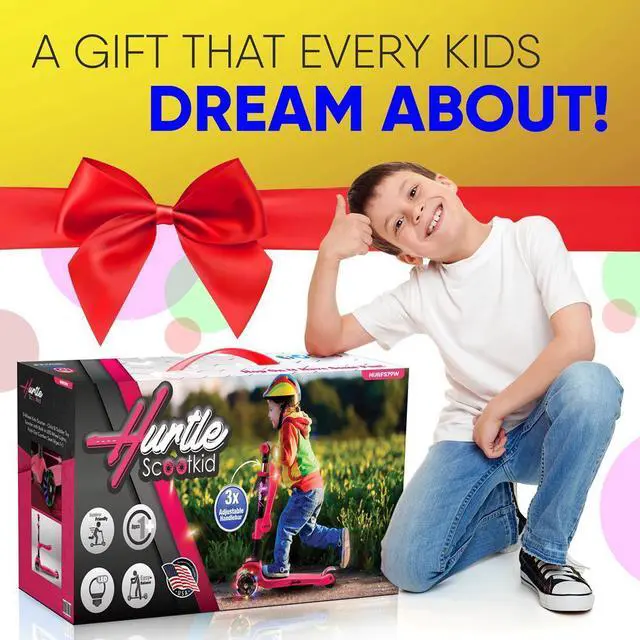 Alt view image 6 of 7 - Hurtle ScootKid 3-Wheel Kids Scooter - LED Wheel Lights, Fold-Out Comfort Seat, Adjustable T-Bar Handlebar (Ages 1+) - HURFS79W (Watermelon)