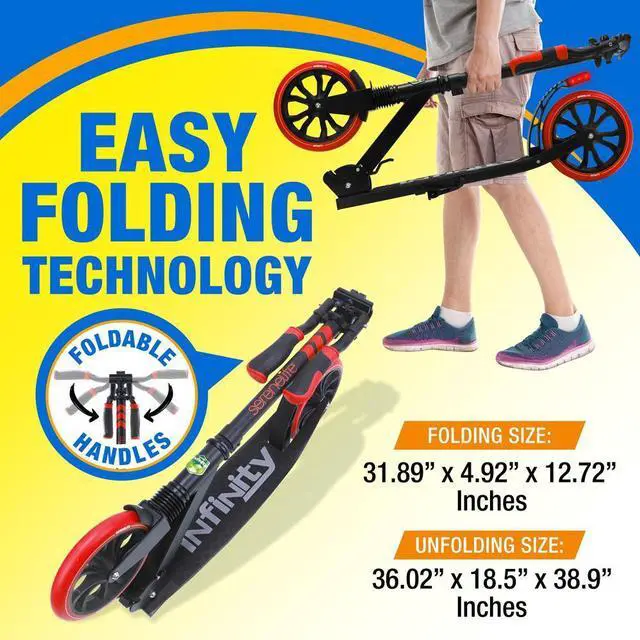 Alt view image 3 of 7 - SereneLife Lightweight and Foldable Kick Scooter - Adjustable Alloy Deck with High Impact Wheels for Teens and Adults - SLTS57 (Red and Black)