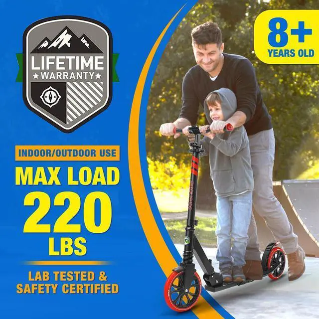 Alt view image 5 of 7 - SereneLife Lightweight and Foldable Kick Scooter - Adjustable Alloy Deck with High Impact Wheels for Teens and Adults - SLTS57 (Red and Black)
