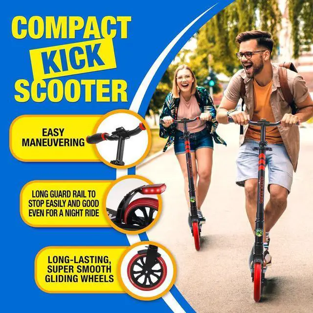 Alt view image 6 of 7 - SereneLife Lightweight and Foldable Kick Scooter - Adjustable Alloy Deck with High Impact Wheels for Teens and Adults - SLTS57 (Red and Black)