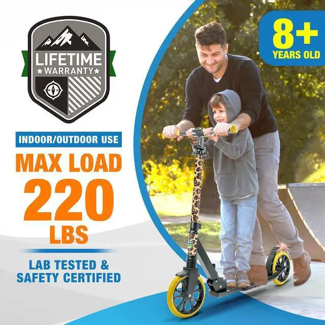 Alt view image 5 of 7 - SereneLife Lightweight and Foldable Kick Scooter - Adjustable Alloy Deck with High Impact Wheels for Teens and Adults (Leopard) - SLTS85